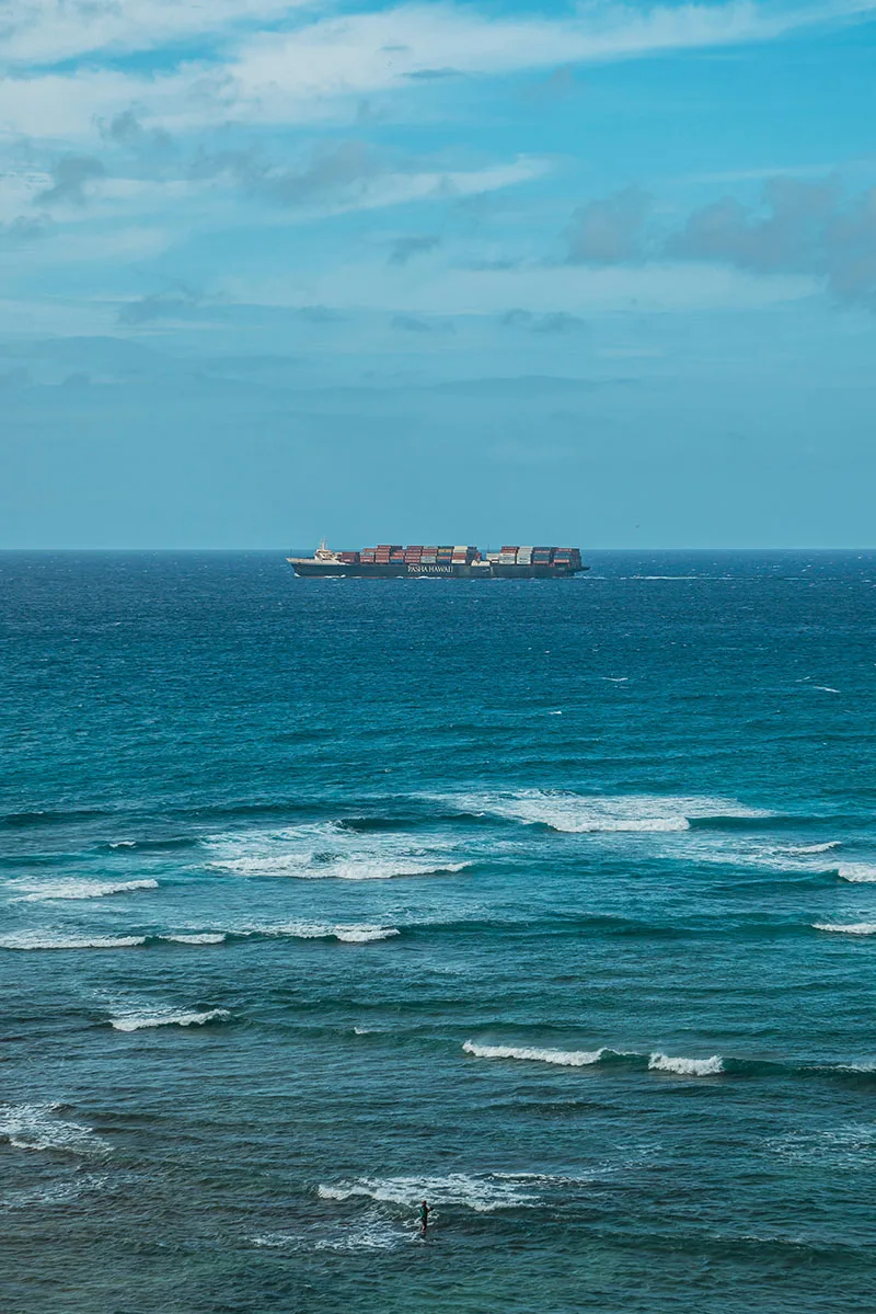 Distribution und Standortsuche — ein Containerschiff mit Exportfracht